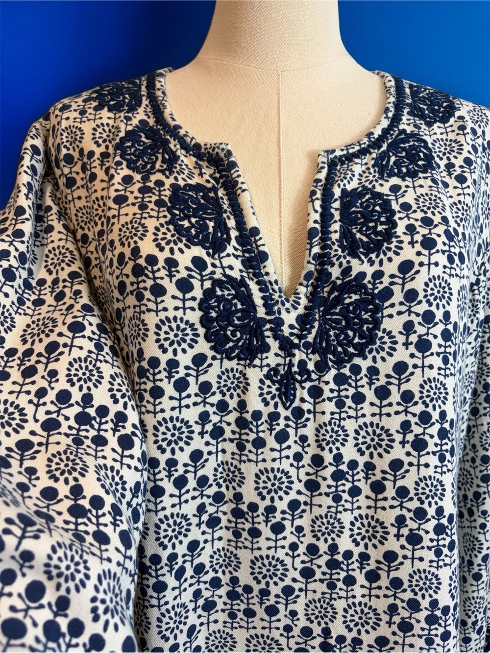 Rock Flower Paper Embroidered Navy Floral Boho Lexi Tunic Kurta Top